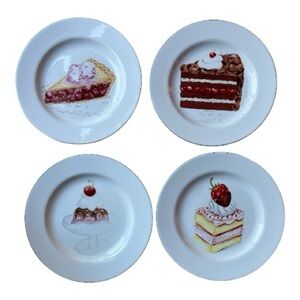 American Atelier Dessert Plates with Cake Designs - White and Red
